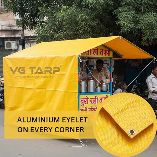 Image of 250 GSM HDPE Tarpaulin 6 X 9 Feet I Heavy-Duty Waterproof Non-Filler Sheet for Car Parking Shed, Tin Shed, Bike Cover, Outdoor Rainproof Tent, Garden, (Yellow)