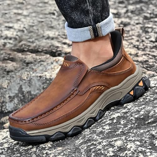 Ideacloth Shoes for Men, 2025 New Men's Orthopedic Hands-Free Genuine Leather Slip on Loafers, Orthopedic Hiking Shoes2