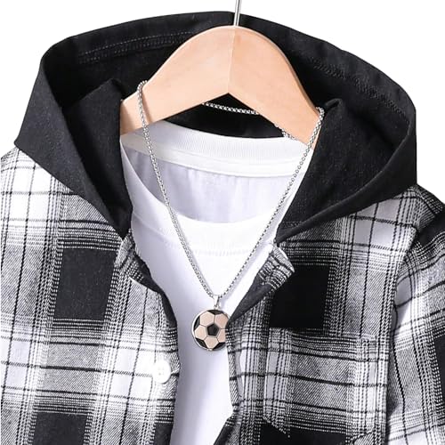 Toddler Boy Clothes Plaid Hooded Shirt - 2 Piece Outfit: Button Front Toddler Hoodie & Sweatpants Set (3~7 years)2