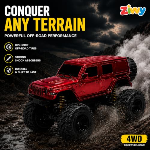 Image of Big Red Remote Control Car Toy | Thar Roxx | Smoke and LED Light | Monster Truck Remote Control 4x4 | Rechargeable Car | 2.4G Remote Control | High Speed | 100m Range | Birthday Gift for Kids