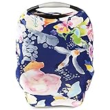 Nursing Cover, Car Seat Canopy, Shopping Cart, High Chair, Stroller and Carseat Covers for Baby Girls- Best Stretchy Infinity Scarf and Shawl- Multi Use Breastfeeding Cover- Pastel Navy Floral