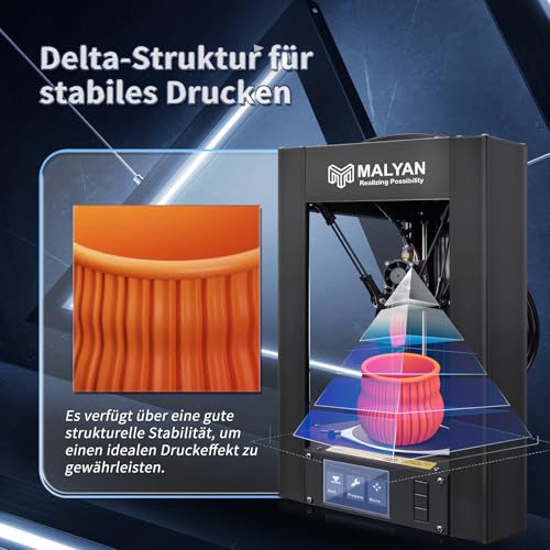 MALYAN M300 Mini Delta 3D Drucker - Fertig montierte FDM 3D Drucker für Kinder und Anfänger, MicroSD-Karte vorinstalliert mit druckbaren 3D Modellen, Druckgröße 110x120 mm – Bild 6
