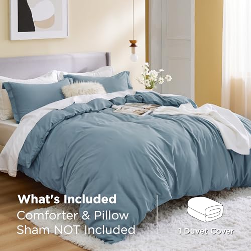 Image of Bedsure Duvet Cover Queen Size - Only Includes 1 Duvet Cover (90 inchx90 inch), Hotel Luxury Soft Double Brushed All Season Bedding for Kids & Adults, Zipper Closure, NO Comforter, Mineral Blue