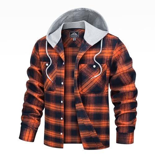 TACVASEN Men's Flannel Jackets for Men Hooded Plaid Shirt Jacket with Hooded Mens Plaid Flannel...