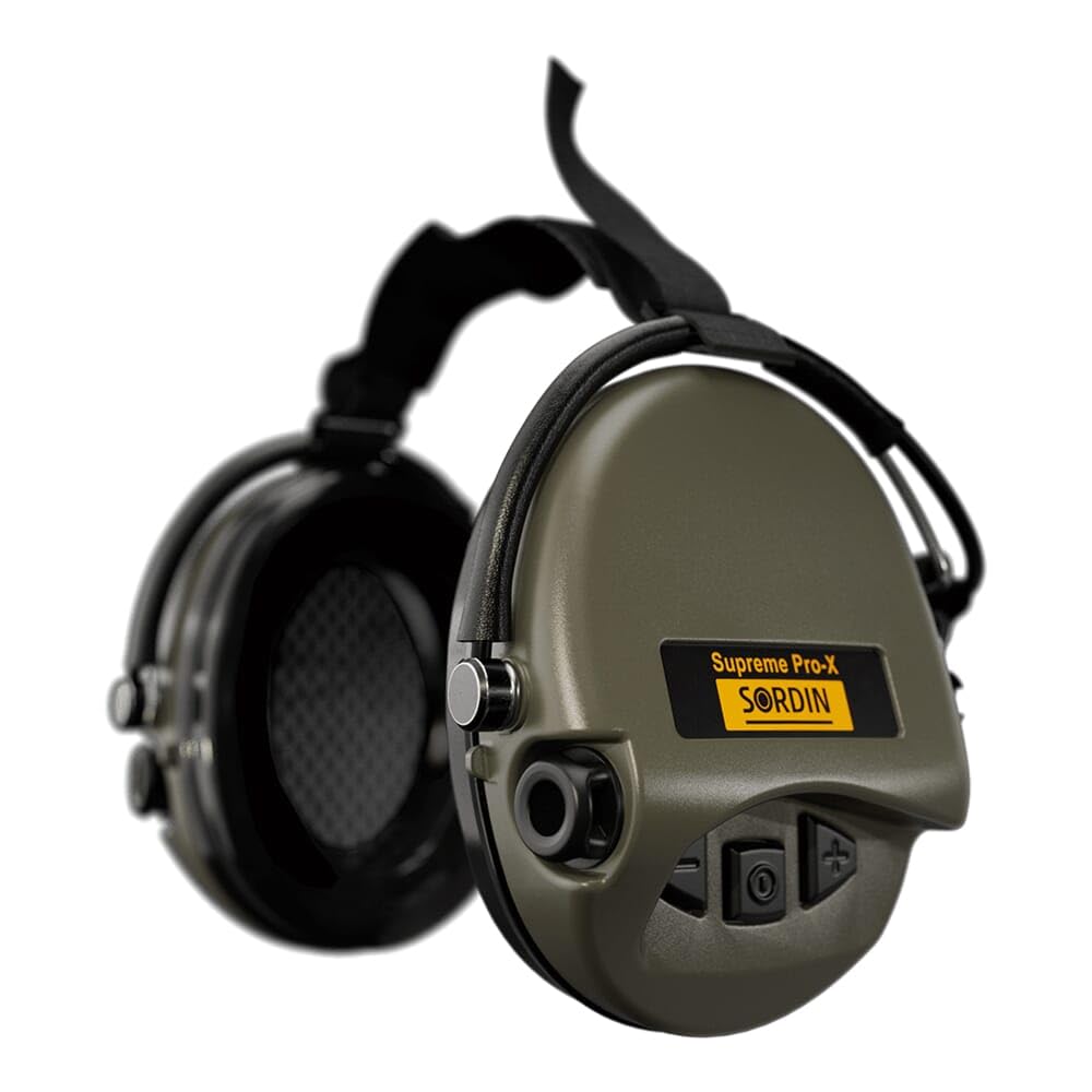 Sordin Supreme Pro-X Electronic Hearing Protector, Green PVC Neckband, SordinHEAR2, Waterproof, 400 h Battery, 3.5mm AUX Input, IP67 Rated (76302-