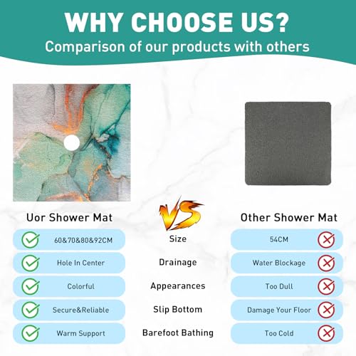 Image of Square Shower Mat Non Slip: 24 x 24 Inch Shower Mats with Drain Hole in Middle - PVC Loofah Anti Slip Shower Floor Matt for Inside Shower