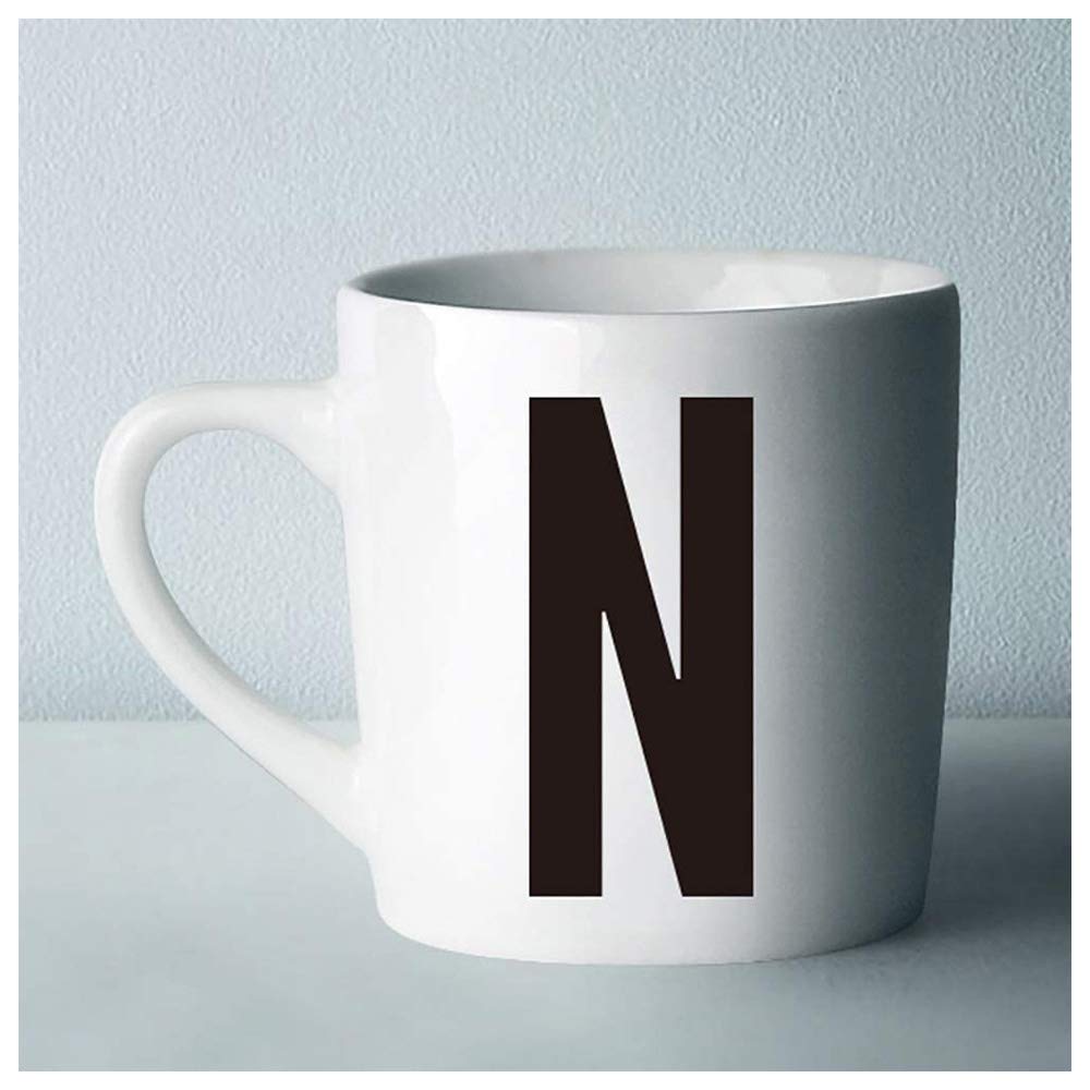 ZHOUXIAO Keramik Brief Kaffeetasse Milchbecher, 26 Initial Monogramm Personalisierte Brief Kaffeetasse Frauen Liebhaber Freunde, Büro Porzellan Tasse für heiße kalte Getränke (N)