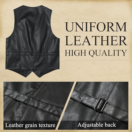 Men's Western Cowboy Vest,Vintage Cowboy Suit Vest with Bolo Tie,Slim Wedding Vests,Leather Light Casual Vests3
