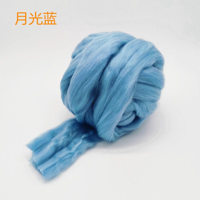 Lana merina de 2.2 libras para hilar, hilo grueso y suave para tejer cobija de brazo, núcleo de fieltro, relleno cardado, azul