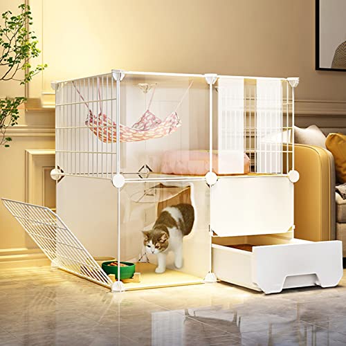 猫のケージ屋内大型、猫用の猫の犬小屋ペットプレイペン、子犬のプレイペンDIY猫プレイペンデタッチ可能な金属ワイヤーケネルは1-2猫に最適です。 FANDIAO