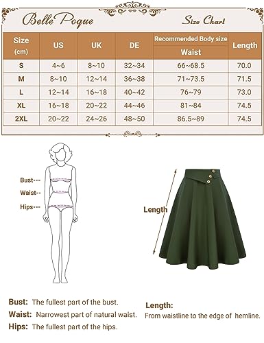 Belle Poque Ladies Classic Knee Length Skirt Black Pleated Skirt High Waisted Aline Skirt With Pockets thumb #3