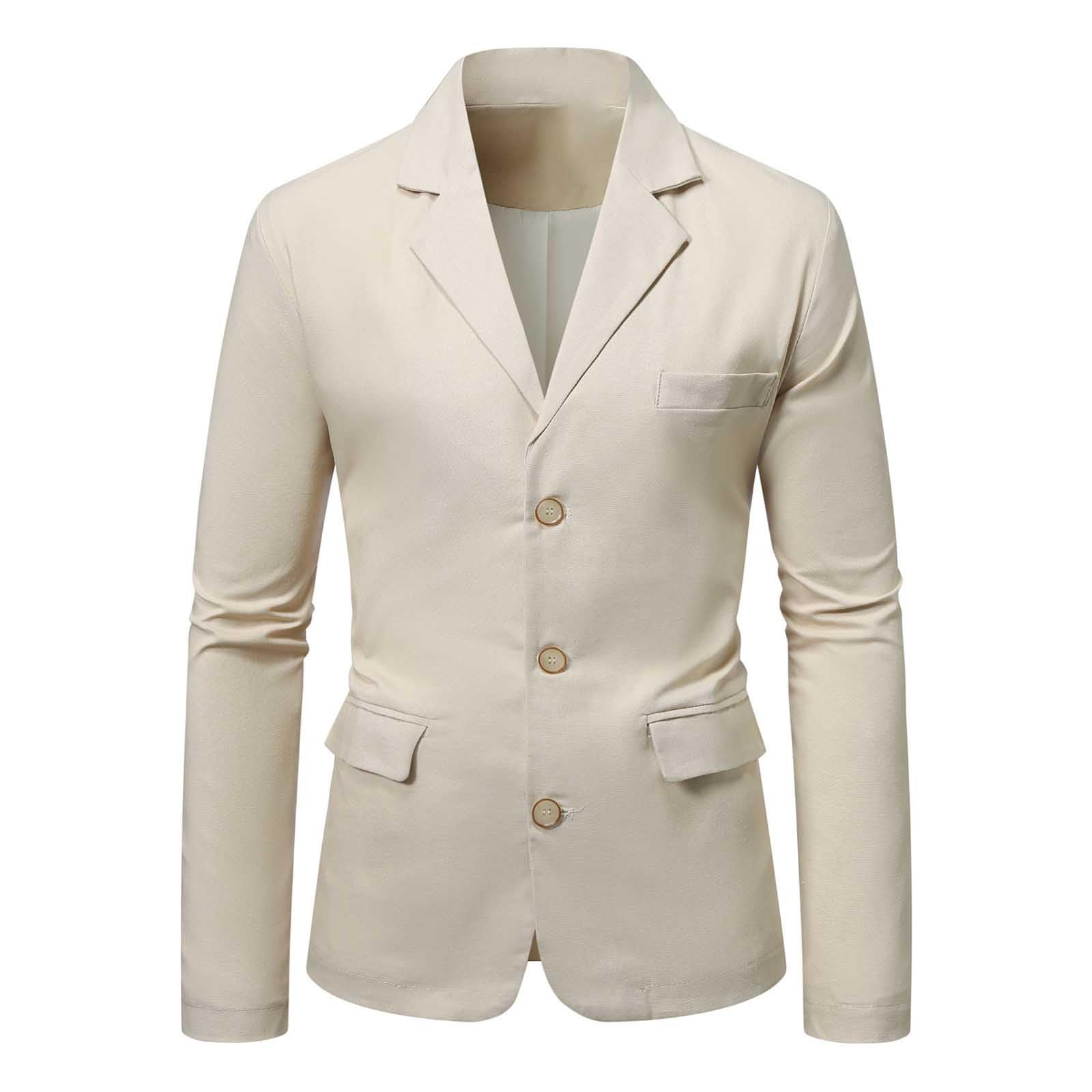 Sakko Chaqueta de algodón y lino para hombre, monocromo, con 3 botones, formal, chaqueta de negocios, corte ajustado, elegante, chaqueta de traje para fiestas, citas, bailes, bodas