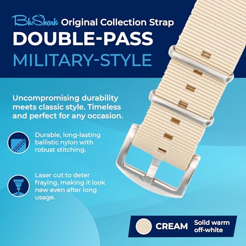 Image of BluShark - Original Collection Military-Style Waterproof Watch Strap, Fits All Timepiece Brands, Durable Nylon Wristwatch Accessories with Stainless Steel Buckle - 18mm, 20mm, 22mm & 24mm Watch Bands