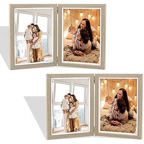 2PCS 4x6 Picture Frames, Vintage White Photo Frames with Glass Front for Picture 4x6, Composite Wood Picture Frames for Table Top and Wall Mounting Cover