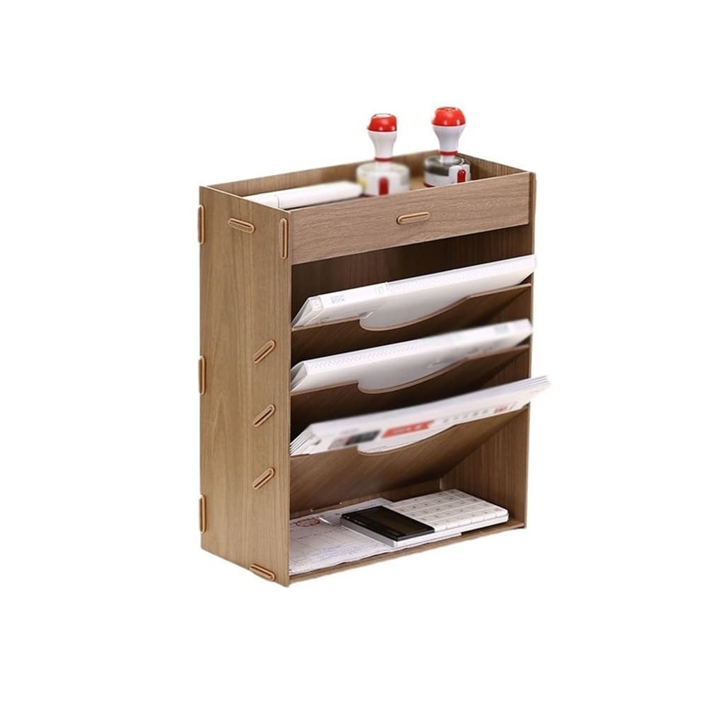J9V4G6S3B5 Desktop File Rack Document Holder Mail Organiser Magazine Storage Rack Filing Letter Trays(Bruin)