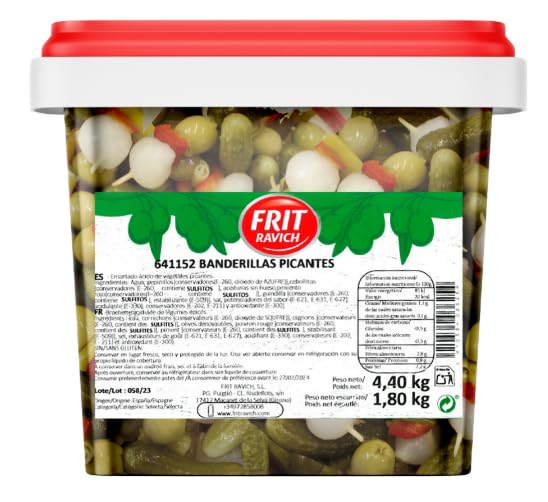 Scharfe Banderillas Eimer 4,4kg – Eingelegte Spieße mit Oliven und Gemüse, würzig und pikant, ideal für Gastronomie
