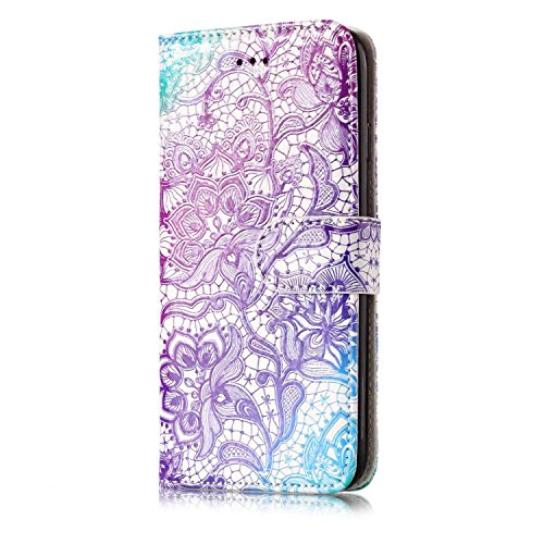 Preisvergleich Produktbild Homikon PU Leder Hülle Retro Schön Schutzhülle Brieftasche Ledertasche Bookstyle Weiche Bookcase Handyhülle Flip Case Kartenfächer Etui Kompatibel mit iPhone SE / 5S / 5 - Lila Spitzenblume