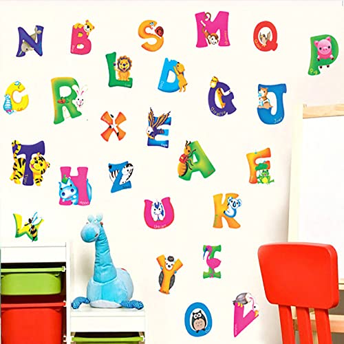 tooloflife Alphabet ABC Kids Wall Stickers Removable Wall Stickers Colourful Animal Alphabet for Kids Nursery Bedroom Living Room - Image 3