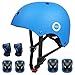 XJD Fahrradhelm Kinder Schoner Set(7er) Kinder Helm mit Knie- & Ellenbogen- & Handgelenkschützer Verstellbarer Schutzausrüstung für Multisport Radfahren Jugend Skaterhelm für 3-13 Jahre Alt, Blau S