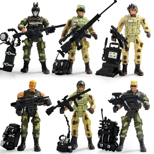 Baimiby Army Men Toy Soldiers, 6 Pcs Army Men Action Figure for Boy 4-7, US Army Men and SWAT Team Toy with Military Weapons Accessories for Toddler...