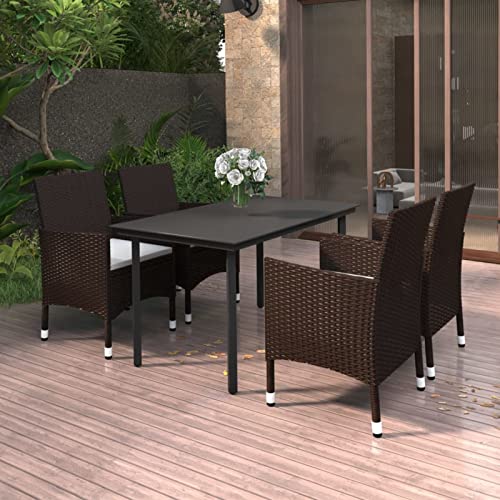 Camerina Set Comedor de jardín 5 pzas y Cojines Mesa de Jardin Exterior Ofertas mobiliario Jardin y terraza Exterior Conjunto de Muebles ratán sintético y Vidrio 3099675