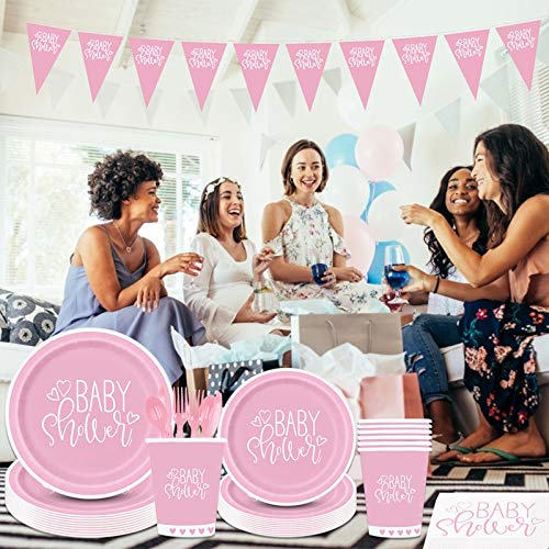 Amycute Babyshower decoratie voor meisjes, babyshower partyset roze, babyshower decoratie, inclusief borden, bekers… - Image 7