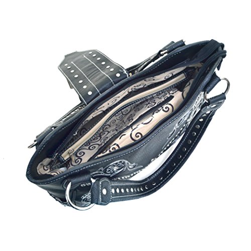 Western Turquoise Concho Accented Handbag Purse With Matching Wallet - Red/Cam4