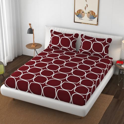 Image of Premium Heavy Cotton Elastic Fitted Bedsheets with 2 King Size Pillow Covers || Double Bed with All Around Elastic 350 TC || 72 x 78 Inch King Size Fitted || - Maroon Round