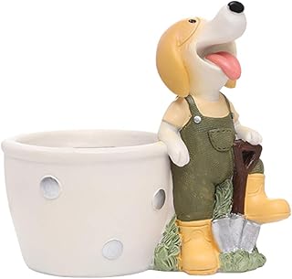 Garneck Vaso de flores de desenho animado e resina com linda estatueta de cachorro, planta suculenta, vaso de bonsai, recipiente de plantas, suporte de caneta, decoração de mesa