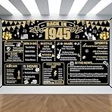 80th Decorative Cloth for Women or Men, Birthday Banner With Holes, Built-in White Ribbon 1945 80th Year for Grandpa Grandma Old Happy Birthday Banner, Outdoor、Indoor Bday Background Decor