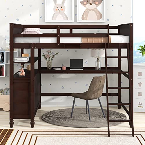 GLORHOME Full Size Multifunctional Loft Bed with Desk and Storage Drawers with Maximized Space, Versatile Design, Solid Construction, Espresso