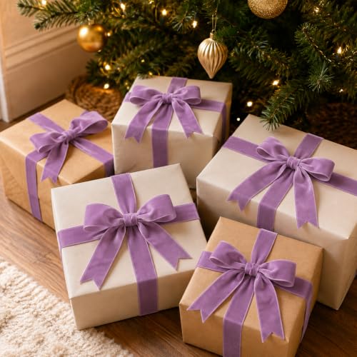 Image of Tsorode 10 Yards Light Purple Velvet Ribbon for Christmas Tree,1 Inch