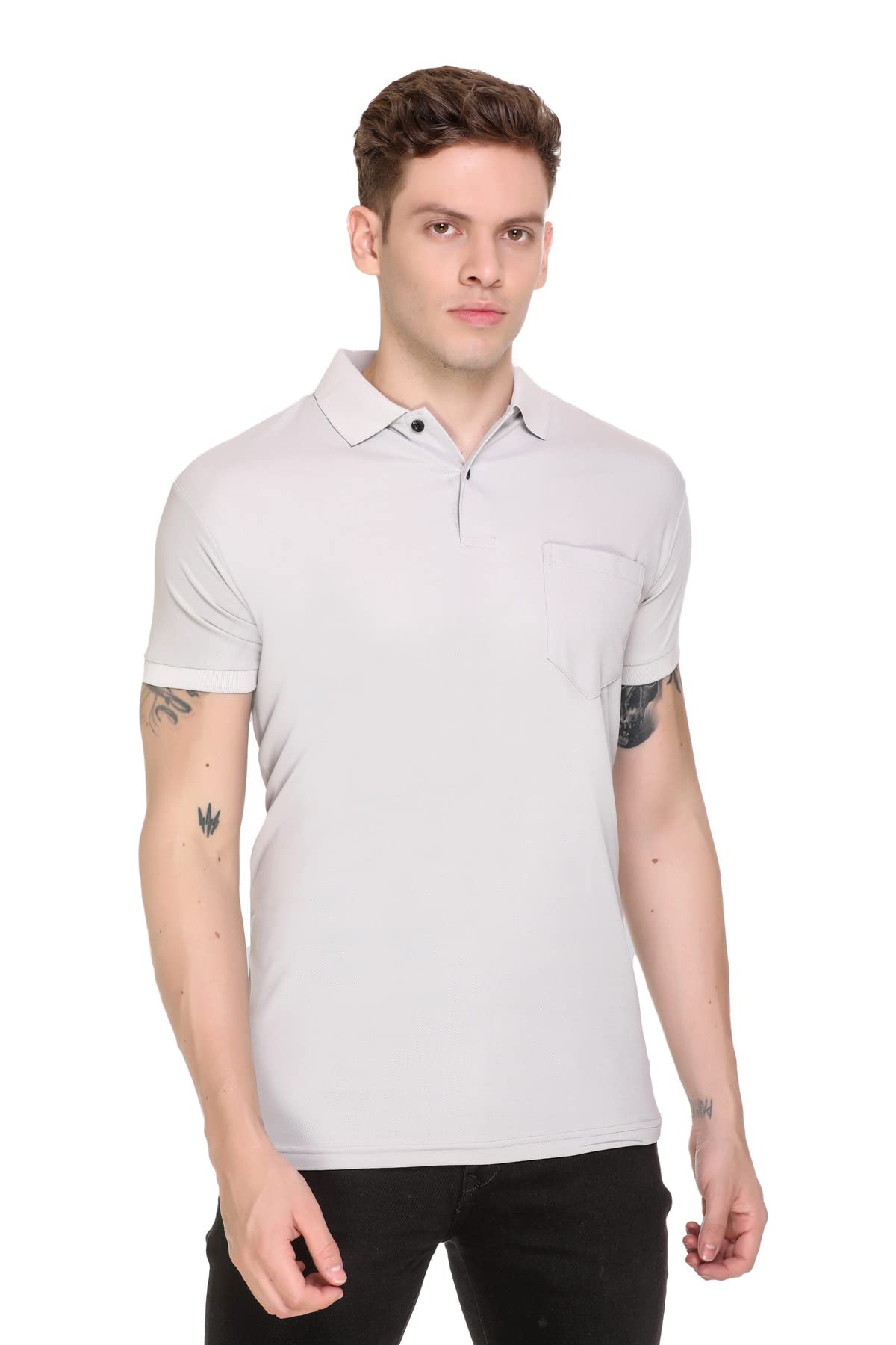JinxerJinxer Men`s Polyester Regular Fit Plain Short Sleeve Classic Dry-Fit Polo T-Shirts for Daily Use Gymwear, Loungewear Tees
