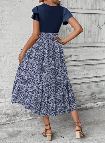 Image of Dokotoo Women's 2026 Summer Dress Short Sleeve Crew Neck Casual Floral Print Long Flowy Dresses Maxi Dresses