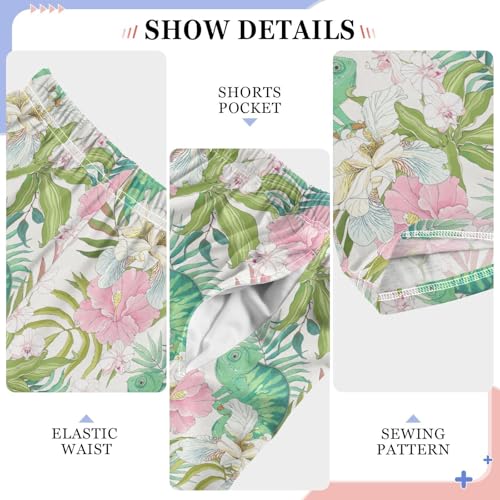 Chameleon Peony Flowers Boys Long Pants Soft Trousers Elastic Waist Kids Lounge Bottoms with Pockets S-XL4