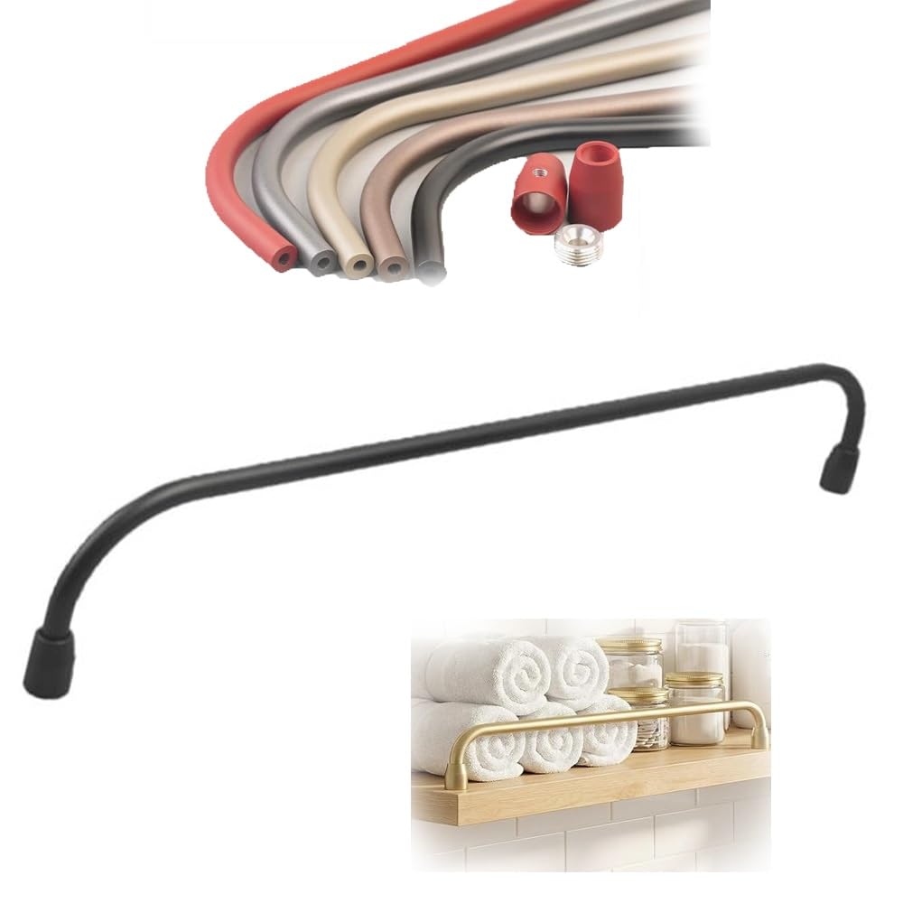 SVBVRFEEW Shelves Railing Tipping Guardrail Bar Aluminum Rods Shelf Guard Rail Round Tube Gallery Rail Cabinet Safety Bar Decorative Shelf Railing for Kitchen Bathroom(Black,50cm/19.7in)