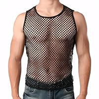 Pluvyze Netzhemd Herren, Netzshirt Herren,Netzhemd Männer,für Männer ärmellos Clubwear(Schwarz,M)