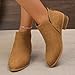 Brown Ankle Boots for Women No Heel 2025,Womens Ankle Booties,Women's Casual Dress Low Heeled Boot V Cut Fashion Thick Heel Design Shoes with Back Zipper