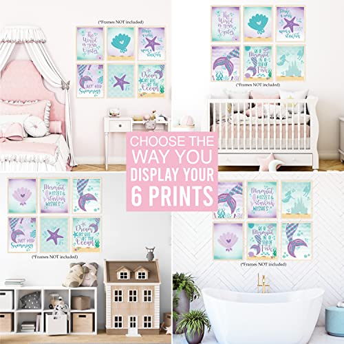Image of Hadley Designs 6 Mermaid Room Decor for Girls - Mermaid Wall Art for Bedroom and Bathroom, Reversible Unframed Under the Sea Prints for Girls Bedroom, Kids Room Decor Posters, Made in USA