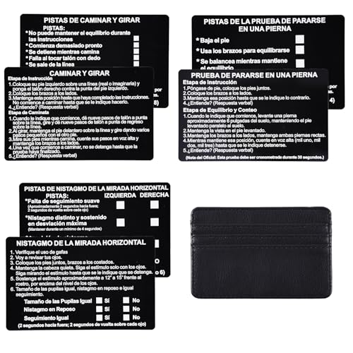 3PCS/Set Spanish SFST Instruction Card with Wallet, Black Metal Standardized Field Sobriety Test Card Police Law Enforcement Accessories (sp-black-3pcs)