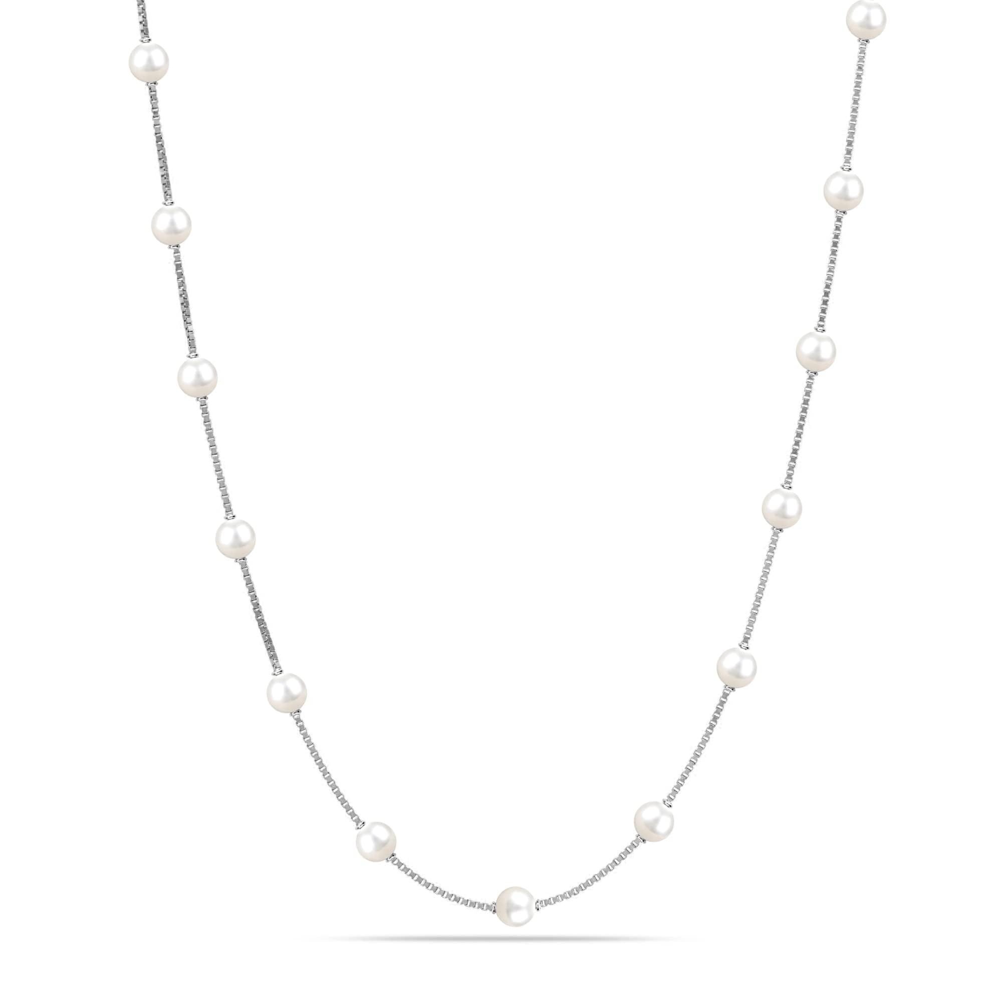 LeCalla 925 Sterling Silver BIS Hallmarked Pearl Station Link Chain Necklace for Women and Girls 16 Inches (B0CFKWWLJL) Amazon Price History, Amazon Price Tracker