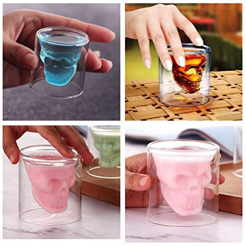 Aebor Crystal Skull Shot Glasses Double Wall Glass Cup,Funny Crystal Drinking Cup,Whiskey Glasses,Cool Beer Cup for Wine Cocktail Vodka,Set of 4, 25ml