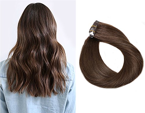 Medium Brown Tape Extensions Human Hair 40grams Remy Brown Hair Tape in Extensions 20 Pieces Straight Skin Weft Tape-in Hair for Women(#4, 18inch)