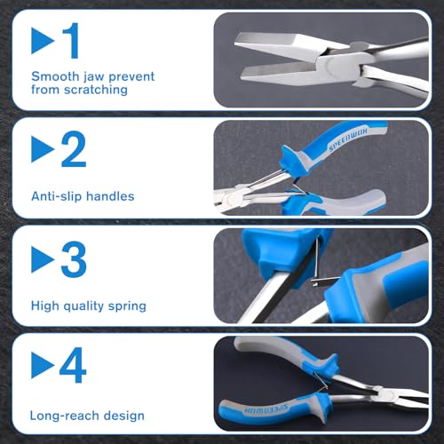 Image of SPEEDWOX 6 Inches Long Reach Flat Nose Pliers Smooth Jaws Duckbill Pliers | Precision Duck Bill Fine Pliers for Hard to Reach Narrow Spaces, High Leverage, Non-slip Handles Small Plier Thin Long Handle