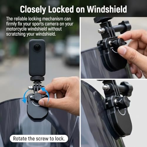 Image of ZORBES Motorcycle Windshield Clip Camera Mount, Aluminum Quick Release Motorbike Windscreen Clamp for DJI Osmo Action 6 /Osmo Nano /Osmo 360 /Action 5 4, Hero 13 12 11 10 9 8, for Insta360 X5 X4