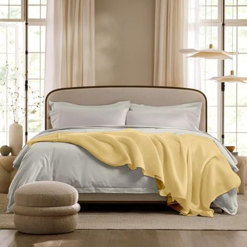 Image of Super Soft & Breathable 100% Microfiber Waffle Blanket - Throw Blanket and Quilt for Bed & Sofa 30x40 Size - Pastel Yellow