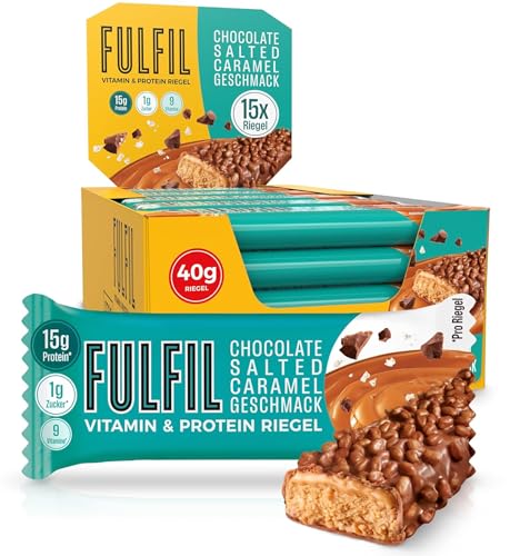 FULFIL Vitamin- und Proteinriegel Chocolate Salted Caramel Geschmack - High Protein, Low Sugar Snack - 15 x 40 g
