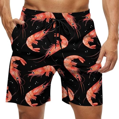 Cartoon Shrimp Men's Swim Trunks Breathable Bathing Suit Swimming Board Shorts Hawaiian Beach Swimwear