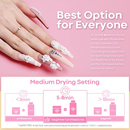Modelones Acrylic Powder Set, 12 Colors Acrylic Nail Powder Pink Nude Professional Polymer 3D Acrylic Nail Art Kit For French Nail Extension All Seasons Nail Carving, No Nail Lamp Needed #TOP3