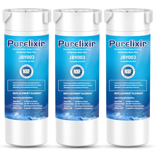 Purelixir 3 Pack XWF (Not XWFE NO Chips) Compatible with GE XWF GBE21 GDE21 GDE25 GFE24 Refrigerator Water Filter Replacement NSF Certified 6 Month / 300 Gallon
